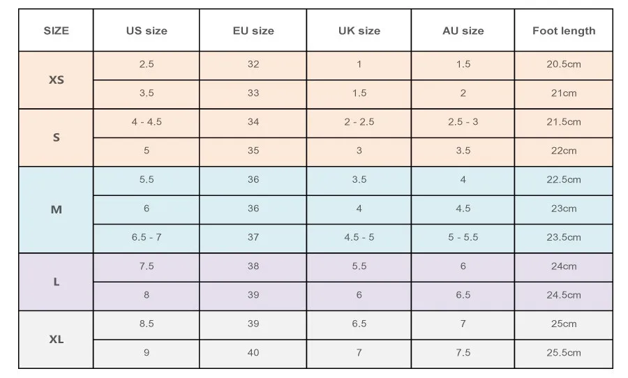 Guide des tailles - 1 Paire Foot Undeez