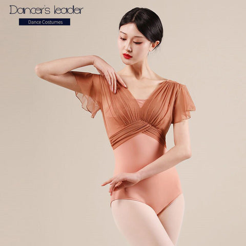 Justaucorps manches courtes dos nu mandarine