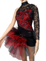Robe justaucorps rouge et noir avec 1 manche longue pour enfant et adulte - Dance Store